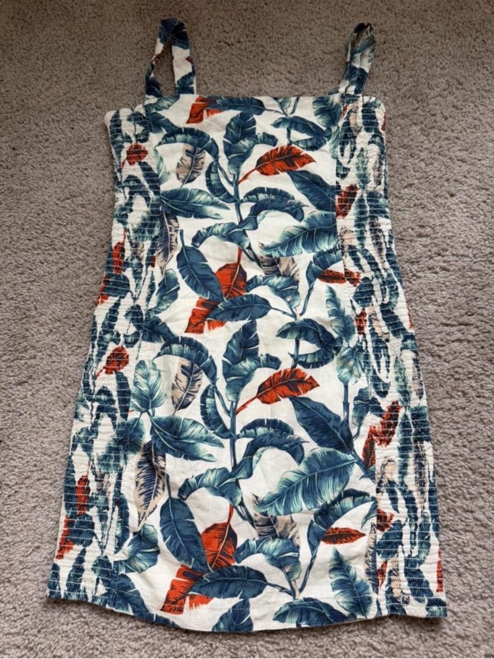 Robin K Tropical Leaf Mini Dress - Blue & Orange